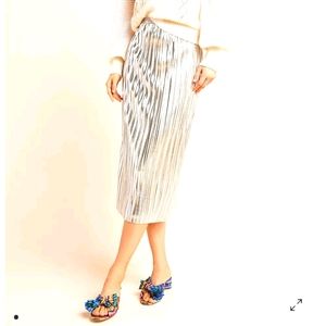 Pale Silver Pleated Skirt - Nikola Midi
